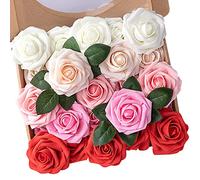 N&T NIETING Artificial Flowers Roses, 25pcs Real Touch Foam Rose,Series Red