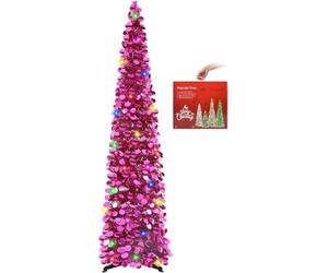 N&T NIETING Christmas Tree, 5ft Collapsible Pop Up Christmas Trees Fuchsia Tinsel Coastal Christmas Tree for Holiday Xmas Decorations, Home Display, Office Decor