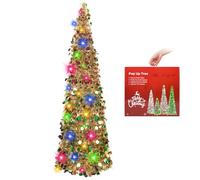 N&T NIETING Christmas Tree, 5ft Collapsible Pop Up Christmas Trees Gold Mix Tinsel Coastal Christmas Tree for Holiday Xmas Decorations, Home Display, Office Decor