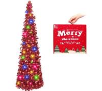 N&T NIETING Christmas Tree, 5ft Collapsible Pop Up Christmas Trees Red Tinsel Coastal Christmas Tree for Holiday Xmas Decorations, Home Display, Office Decor