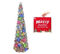 N&T NIETING Christmas Tree, 5ft Collapsible Pop Up Silver Tinsel Coastal Christmas Tree for Holiday Xmas, Home Display and Office Decorations