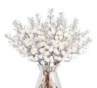 N&T NIETING Christmas Tree Picks, 24 Pcs Artificial Glitter Tree Picks Stems Branches Ornaments, 9.8inch Artificial Holly Berries for Wreath Making Supplies Christmas Tree Decoration, White