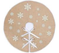 N&T NIETING Christmas Tree Skirt, 30 Inches Burlap Tree Skirt with White Snowflake Printed, Xmas Tree Base Cover Christmas Tree Mat for Holiday Party Xmas Decorations (Khaki)