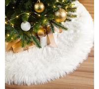 N&T NIETING Christmas Tree Skirts, 28 Inch White Xmas Tree Skirts Double Layers Thick Faux Fur Xmas Tree Cover Mat for Xmas Holiday Party Home Christmas Decoration