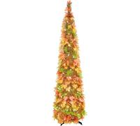 N&T NIETING Fall Maple Tree with Warm Lights, 5ft Pop up Coastal Glittery Maple Leaf Tree for Porch Home Harvest Thanksgiving Party Xmas Autumn Decorations