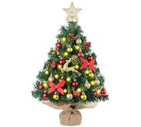 N&T NIETING Mini Christmas Tree with Lights, 61CM Table Top Tree with Star Tree Topper, Balls, Red Bow, Artificial Xmas Tree for Home Office Desktop Party Indoor Christmas Decorations(Green-1)