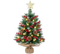 N&T NIETING Mini Christmas Tree with Lights, 61CM Table Top Tree with Star Tree Topper, Snow Flocked Artificial Xmas Tree for Home Office Desktop Party Indoor Christmas Decorations(Green)