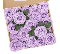 N&T NIETING Purple Artificial Flowers, 25pcs Artificial Flowers Bulk Fake Flowers Roses with Stem for DIY Wedding Bridal Bouquet Mother's Day Baby Shower Home Decoration, Lavender