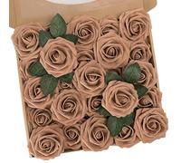 N&T NIETING Roses Artificial Flowers, 25pcs Fake Flower Bulk Perfect for DIY Wedding Bridesmaid Bridal Bouquets Centerpieces Party Home Decoration, Light Brown