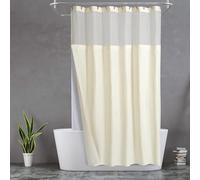 N&Y HOME Extra Long Cream Waffle Weave Shower Curtain with Snap-in Fabric Liner & Hooks Set - 71" x 84", Hotel Style & Mesh Top Window, Machine Washable - 71x84 Inches, Cream