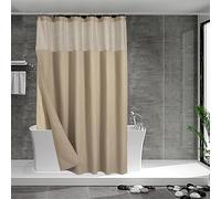 N&Y HOME Extra Long Waffle Weave Shower Curtain Set with Button Down Lining and 12 Hooks, Hotel Style, Mesh Top Window, Machine Washable and Water Resistant, Linen Beige
