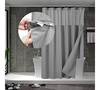 N&Y HOME Extra Long Waffle Weave Shower Curtain Set with Button Down Lining and 12 Hooks, Hotel Style, Mesh Top Window, Machine Washable and Water Resistant, 71 x 84 Inch, Grey