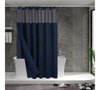 N&Y HOME Extra Long Waffle Weave Shower Curtain with Snap-in Fabric Liner Set, 12 Hooks Included - 71" x 84", Hotel Style, Mesh Top Window, Machine Washable & Water-Repellent - 71x84, Navy Blue