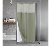 N&Y HOME Stall Waffle Weave Shower Curtain with Snap-in Fabric Liner & Hooks Set - 36" x 72" Small Shower Stall Size, Hotel Style & Mesh Top Window, Machine Washable - 36x72, Sage Green
