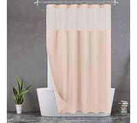 N&Y HOME Waffle Weave Pink Shower Curtain with Snap-in Fabric Liner & 12 Metal Hooks Set - Hotel Style, Waterproof & Washable, Heavyweight Fabric & Mesh Top Window - 71x72, Rosewater Pink
