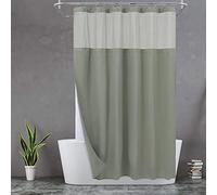 N&Y HOME Waffle Weave Shower Curtain Set with Button Down Lining and Hooks, Hotel Style Waterproof Washable Heavy Fabric Mesh Window Top 71 x 72 Inches Sage Green