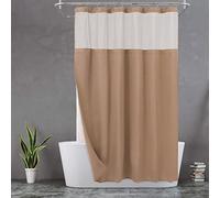 N&Y HOME Waffle Weave Shower Curtain with Snap-in Fabric Liner & 12 Metal Hooks Set - Hotel Style, Waterproof & Washable, Heavyweight Fabric & Mesh Top Window - 71x72, Coffee Brown