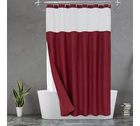 N&Y HOME Waffle Weave Shower Curtain with Snap-in Fabric Liner & 12 Metal Hooks Set - Hotel Style, Waterproof & Washable, Heavyweight Fabric & Mesh Top Window - 71x72, Wine Red