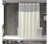 N&Y HOME Waffle Weave Shower Curtain with Snap-in Fabric Liner & Hooks Set - Hotel Style Cream Shower Curtain for Bathroom, Water-Repellent & Washable, Mesh Top Window - 71x72, Cream
