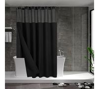 N&Y HOME Waffle Weave Shower Curtain with Snap-in Fabric Liner & Hooks Set - Hotel Style, Water-Repellent & Washable, Mesh Top Window - 71x72, Black
