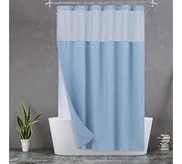 N&Y HOME Waffle Weave Shower Curtain with Snap-in Fabric Liner & Hooks Set - Hotel Style, Waterproof & Washable, Heavyweight Fabric & Mesh Top Window - 71x72, Blue