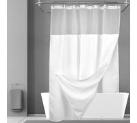 N&Y HOME Waffle Weave Shower Curtain with Snap-in Fabric Liner Set, 12 White Hooks Included - Hotel Style, Waterproof & Washable, Heavyweight Fabric & Mesh Top Window - 71x72, White