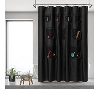 N&Y HOME Waterproof Fabric Shower Curtain or Liner with 9 Mesh Pockets - Black, 71x72 Inches