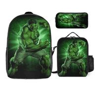 n111 Green Hulk Backpack Set Cartoon Backpacks with Pencil Case & Lunch Bag Lunch Box Lightweight Travel Casual Daypack School Supplies d111