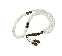 N383 33-Bead Worry & Prayer Beads - Oval White Polyester with Tiger Eye Accents - Misbaha Tasbih for Stress Relief, Focus & Dhikr - Unisex Islamic Gift
