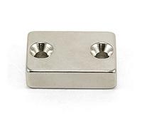 N42 Neodymium Magnet for Furniture Fixings, Hanging Artwork and Keeping Doors and Drawers Closed - 30mm x 21mm x 8mm with 2x 4.2mm c/sunk holes - 17.1kg Pull - South