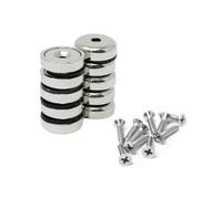 N42 Neodymium Pot Magnets & Screws Pack for Arts, Crafts, Model Making, DIY, Hobbies, Office, and Home - 16mm dia x 5mm thick x 3mm c/sink - 9.6kg Pull - Pack of 10