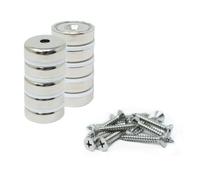 N42 Neodymium Pot Magnets & Screws Pack for Arts, Crafts, Model Making, DIY, Hobbies, Office, and Home - 25mm dia x 8mm thick x 5mm c/sink - 26kg Pull - Pack of 4