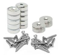 N42 Neodymium Pot Magnets, Steel Discs & Screws Pack - 20mm Dia X 7mm Thick X 4mm Countersunk - 13.2Kg Pull