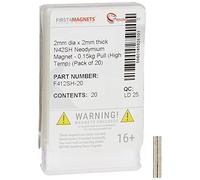 N42SH High Temperature Neodymium Magnet for High-Temperature, Engineering, and Manufacturing Applications - 2mm dia x 2mm thick - 0.15kg Pull - Pack of 20