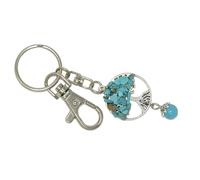N632 Tree of Life Keychain with Turquoise Chips - Healing Crystal Charm for Protection, Wisdom & Balance - Spiritual Gift for Women, Men - Metal Pendant with Bead & Lobster Clasp