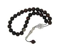 N666 - Natural Agate Gemstone Worry Beads - 29-Bead Misbaha Tasbih with 10mm Polished Beads & Ornate Tassel - Islamic Prayer Gift for Meditation, Focus & Spiritual Calm