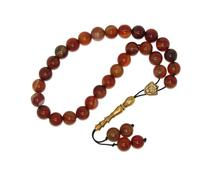 N669 - Natural Agate Gemstone Worry Beads - 29-Bead Misbaha Tasbih with 10mm Polished Beads & Ornate Tassel - Islamic Prayer Gift for Meditation, Focus & Spiritual Calm