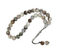 N670 - Tree Agate Gemstone Worry Beads - 29-Bead Misbaha Tasbih with 10mm Polished Beads & Ornate Tassel - Islamic Prayer Gift for Meditation, Focus & Spiritual Calm