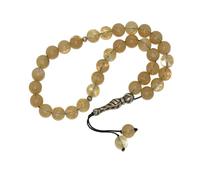 N712 Rutilated Quartz Tasbih - 33 Bead Islamic Prayer Beads with Sterling Silver Accents | 10mm Gemstone Misbaha for Dhikr, Meditation & Spiritual Gifting | Boxed Tasbih for Men & Women