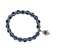 N735 Evil Eye Bracelet with Hamsa Hand Charm - Blue Beads for Protection & Good Luck | Stretch Bracelet for Men & Women | Spiritual Jewellery for Warding Off Negativity & Attracting Positive Energy