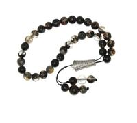 N804 8mm Tourmaline Quartz Prayer Beads - Natural Gemstone Tasbih/Mala with Metal Accents | Healing Crystal Rosary for Meditation, Protection & Energy Balance | Spiritual Gift for Men & Women