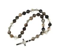 N815 10mm Tourmaline Quartz Anglican Prayer Beads - Natural Gemstone Rosary with Metal Crucifix | Healing Crystal for Protection, Meditation & Energy Balance | Christian Gift for Men & Women