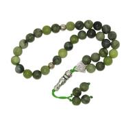N825 8mm Serpentine Prayer Beads - Natural Green Gemstone Tasbih with Decorative Metal Pendant | Meditation Tool for Healing, Protection & Calm | Spiritual Gift for Men & Women