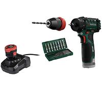 NA-1 Parkside 12V Cordless Drill 2-Speed Drive infinitely Variable Speed/Quick Stop, 8 Screwdriver bits 8 HSS Drills, Removable Metal keyless Chuck Quick Release, Battery/Charger Included