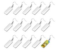 NA 30pcs Stainless Steel Earring Wire Hooks with10x25mm Blank Rectangle Trays and Cabochon Earring Settings for DIY Jewelry Making