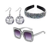 NA 4 Piece 1970s Disco Accessories Set, 70s Style Disco Set, Women's Bling Headband Oversized Square Sunglasses Ball, 70s 80s Disco Retro Neon Costumes