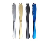 NA 4 Pieces of Butter Knife, Multi-Function Butter Knife, Stainless Steel Butter Curler & Spreader, 3in1 Butter Knife with Serrated Edges, Shredding Slots for Cutting Vegetables Fruit Cheese