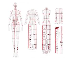 NA 5 Models Fashion Sketching Templates, Fashion Illustration Rulers, Sewing Humanoid Patterns Design, Clothing Measuring Rulers Paper Draft Drawings
