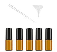NA 5Pcs 3ml Essential Oils Roller Bottles Refillable Brown Amber Glass Bottles with Stainless Steel Roller Balls - Included 1 Funnels and 1 Plastic pipettes