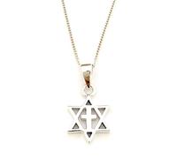 NA 925 Sterling Silver Solid Star of David Latin Cross Pendant Charm with 18" Silver Curb Chain